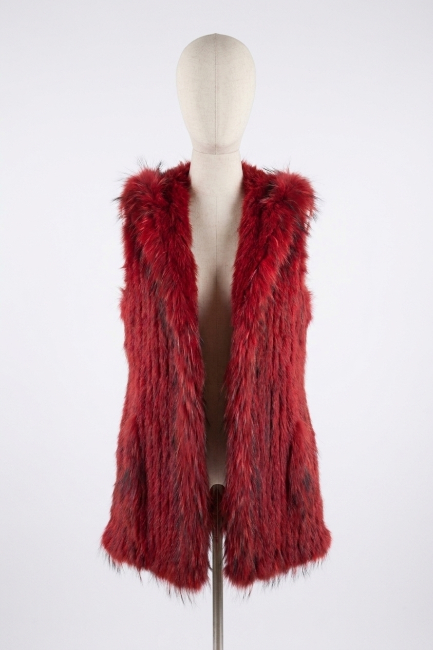 NEW LOVE TOKEN long fur vest with hood in red